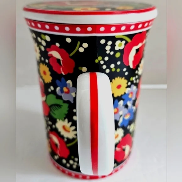 VERA BRADLEY POPPY FIELDS COFFEE MUG WITH LID RED BLACK BLUE - Picture 3 of 8